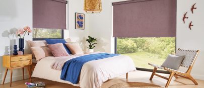 twin set of purple roller blinds